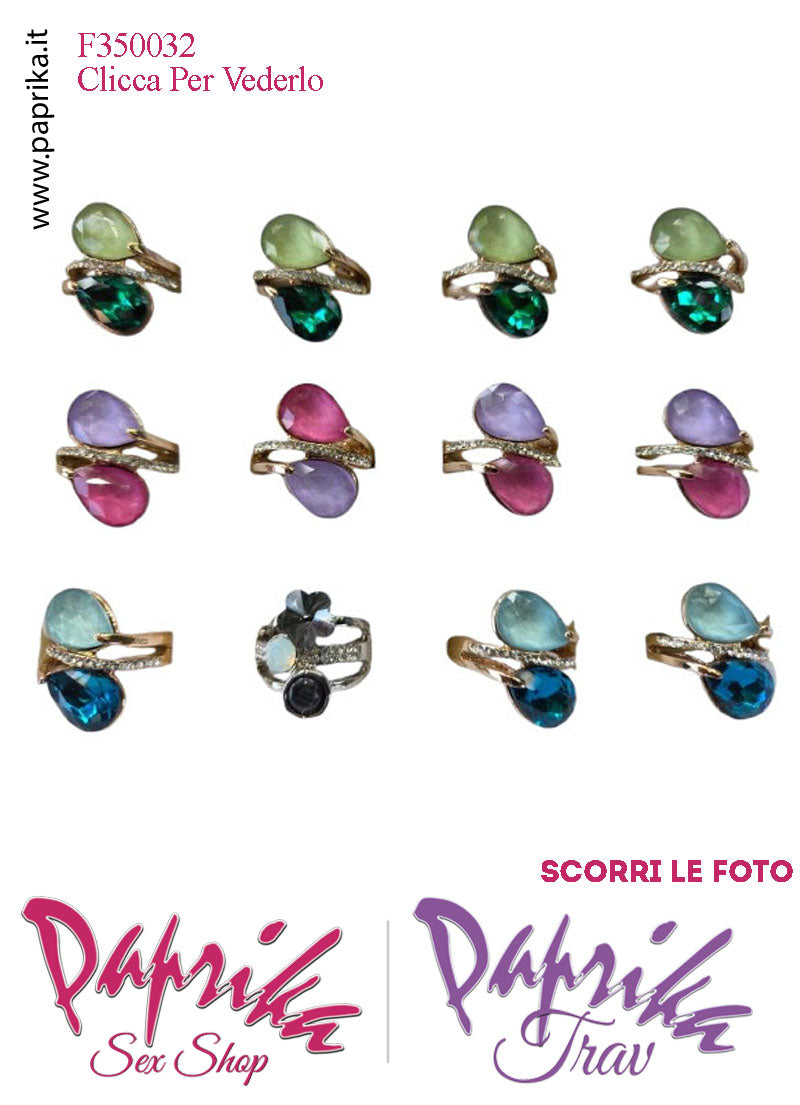 Anello Metallo Elasticizzato Due Strass Goccia Colori Chiari Grandi Anello Metallo Elasticizzato Due Strass Goccia Colori Chiari Grandi