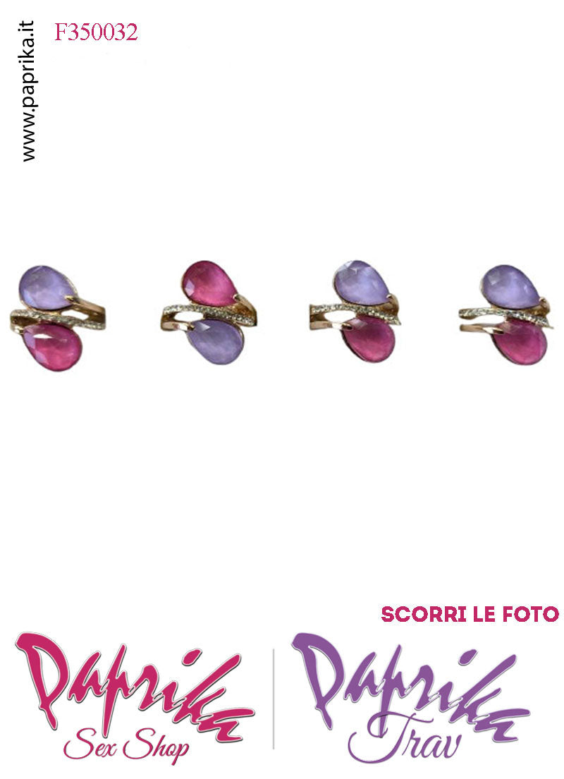 Anello Metallo Elasticizzato Due Strass Goccia Colori Chiari Grandi Anello Metallo Elasticizzato Due Strass Goccia Colori Chiari Grandi