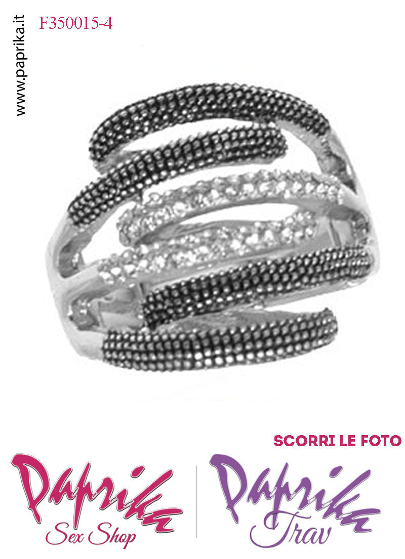 Anello Metallo Elasticizzato Sei Strisce Sottili Strass Trasparenti Bronzo Anello Metallo Elasticizzato Sei Strisce Sottili Strass Trasparenti Bronzo