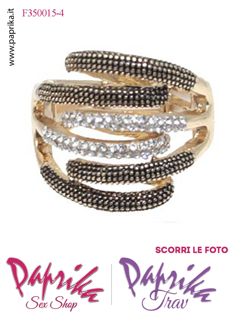 Anello Metallo Elasticizzato Sei Strisce Sottili Strass Trasparenti Bronzo Anello Metallo Elasticizzato Sei Strisce Sottili Strass Trasparenti Bronzo