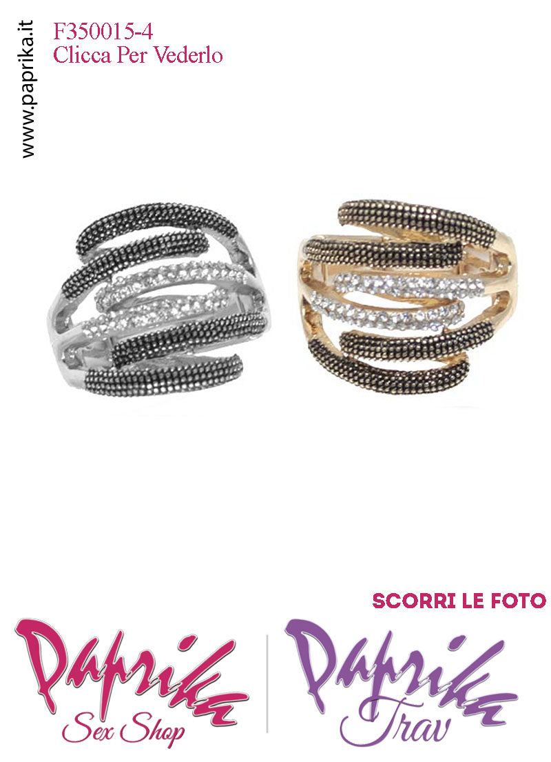 Anello Metallo Elasticizzato Sei Strisce Sottili Strass Trasparenti Bronzo Anello Metallo Elasticizzato Sei Strisce Sottili Strass Trasparenti Bronzo