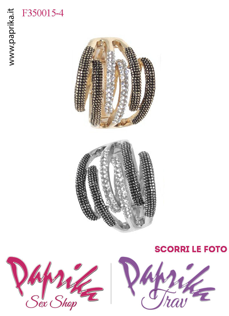 Anello Metallo Elasticizzato Sei Strisce Sottili Strass Trasparenti Bronzo Anello Metallo Elasticizzato Sei Strisce Sottili Strass Trasparenti Bronzo