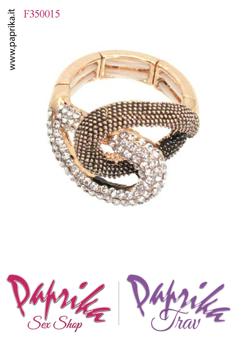 Anello Metallo Elasticizzato Lavorazione Ovali Sovrapposti Piccoli Strass Anello Metallo Elasticizzato Lavorazione Ovali Sovrapposti Piccoli Strass