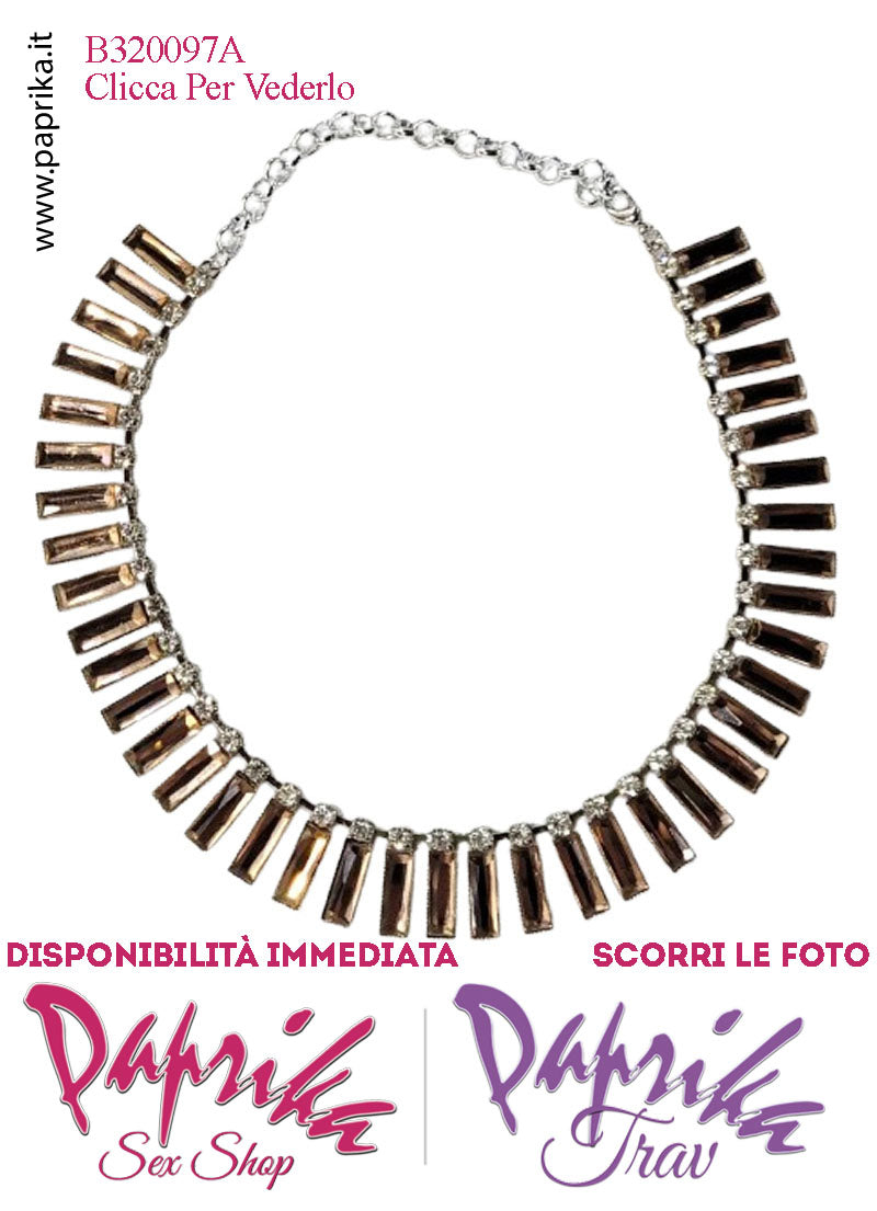 Collana Girocollo Strass Rettangolari Vetro Colore Oro Catenina Argento Collana Girocollo Strass Rettangolari Vetro Colore Oro Catenina Argento