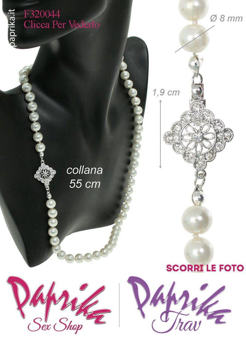 Collana Lunga 55 cm Perle Ø 8 mm Gioiello Rombo Strass Apertura Rapida Collana Lunga 55 cm Perle Ø 8 mm Gioiello Rombo Strass Apertura Rapida