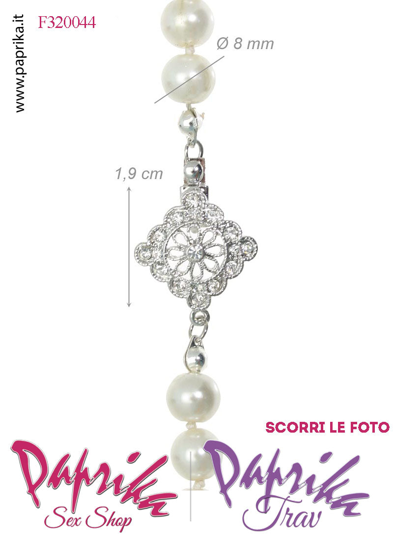 Collana Lunga 55 cm Perle Ø 8 mm Gioiello Rombo Strass Apertura Rapida Collana Lunga 55 cm Perle Ø 8 mm Gioiello Rombo Strass Apertura Rapida