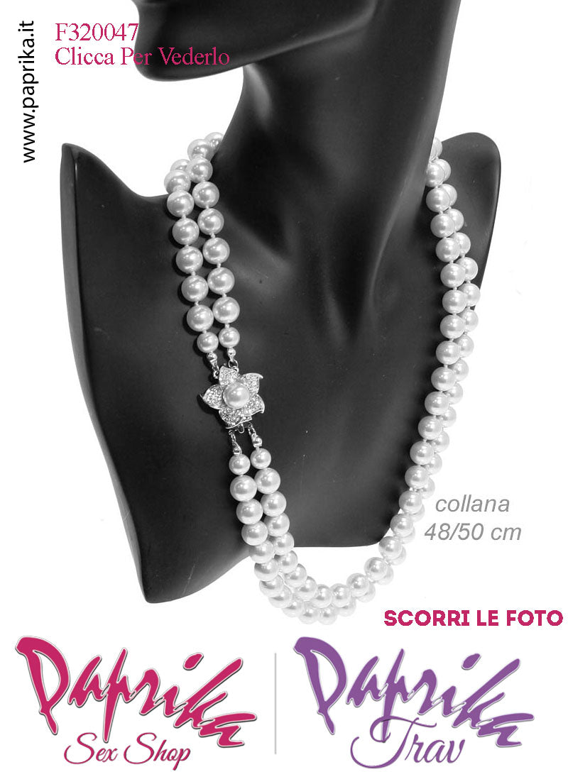 Collana Doppia 2 Giri Perle Ø 1 cm Gioiello Stella Strass e Perla Centrale Collana Doppia 2 Giri Perle Ø 1 cm Gioiello Stella Strass e Perla Centrale