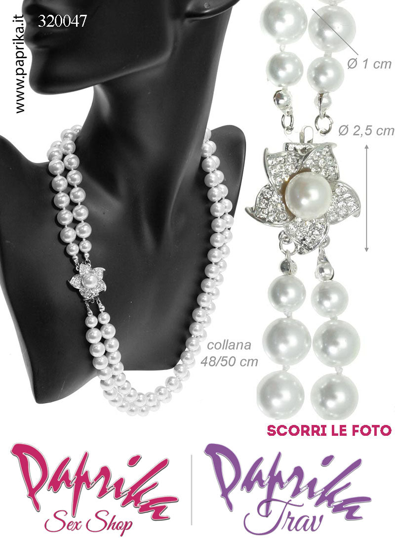 Collana Doppia 2 Giri Perle Ø 1 cm Gioiello Stella Strass e Perla Centrale Collana Doppia 2 Giri Perle Ø 1 cm Gioiello Stella Strass e Perla Centrale