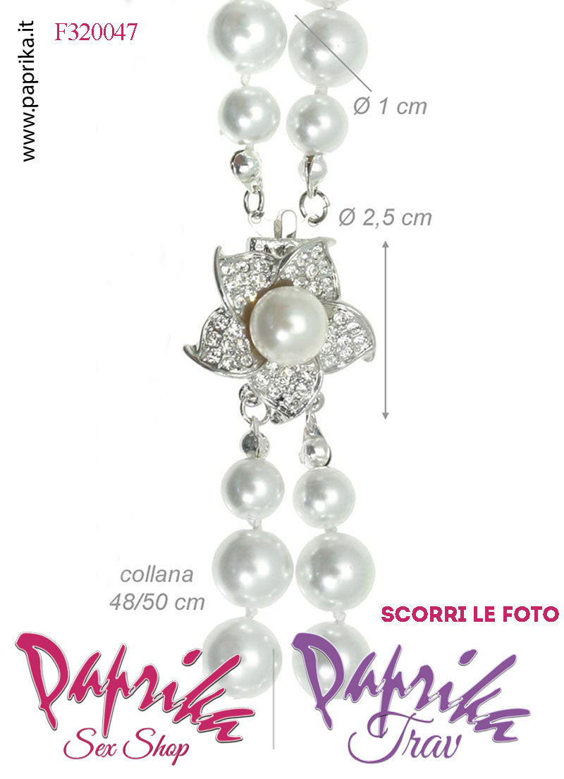 Collana Doppia 2 Giri Perle Ø 1 cm Gioiello Stella Strass e Perla Centrale Collana Doppia 2 Giri Perle Ø 1 cm Gioiello Stella Strass e Perla Centrale