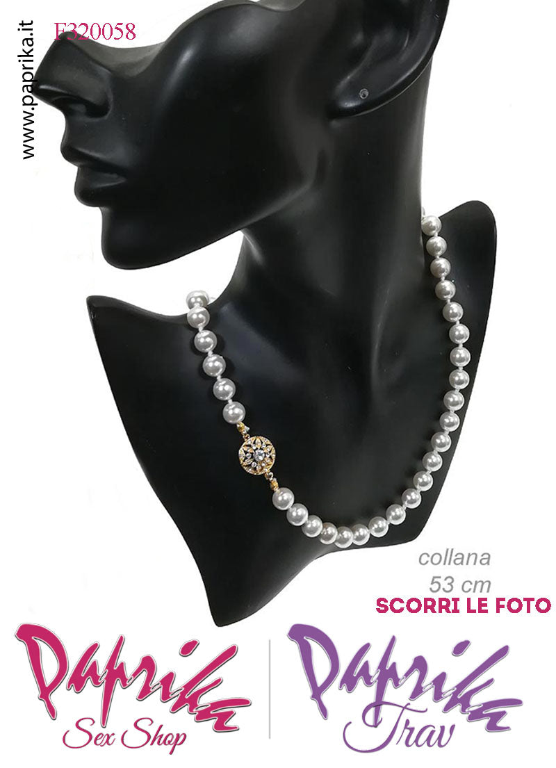 Collana Lunga 53 cm Perle Ø 1 cm Gioiello Rotondo Strass Apertura Rapida Collana Lunga 53 cm Perle Ø 1 cm Gioiello Rotondo Strass Apertura Rapida