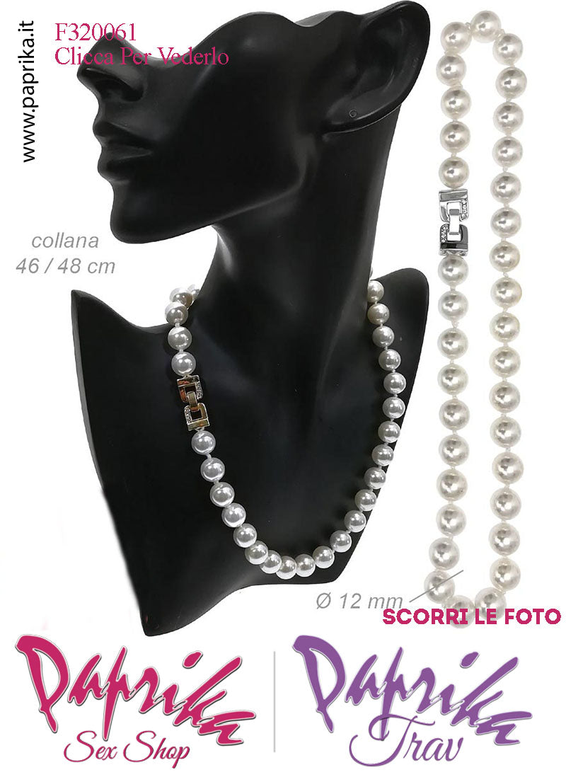 Collana Lunga 46/48 cm Perle Ø 12 mm Gioiello Rettangolare Strass Apertura Rapida Collana Lunga 46/48 cm Perle Ø 12 mm Gioiello Rettangolare Strass Apertura Rapida
