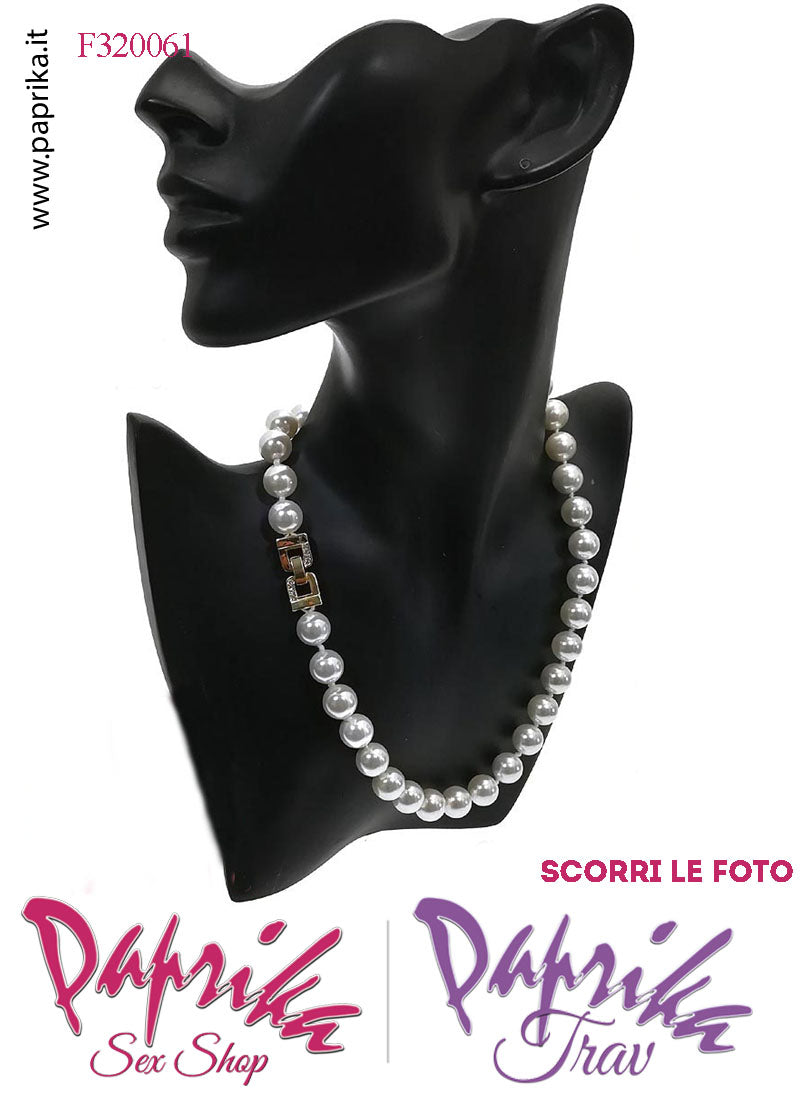 Collana Lunga 46/48 cm Perle Ø 12 mm Gioiello Rettangolare Strass Apertura Rapida Collana Lunga 46/48 cm Perle Ø 12 mm Gioiello Rettangolare Strass Apertura Rapida