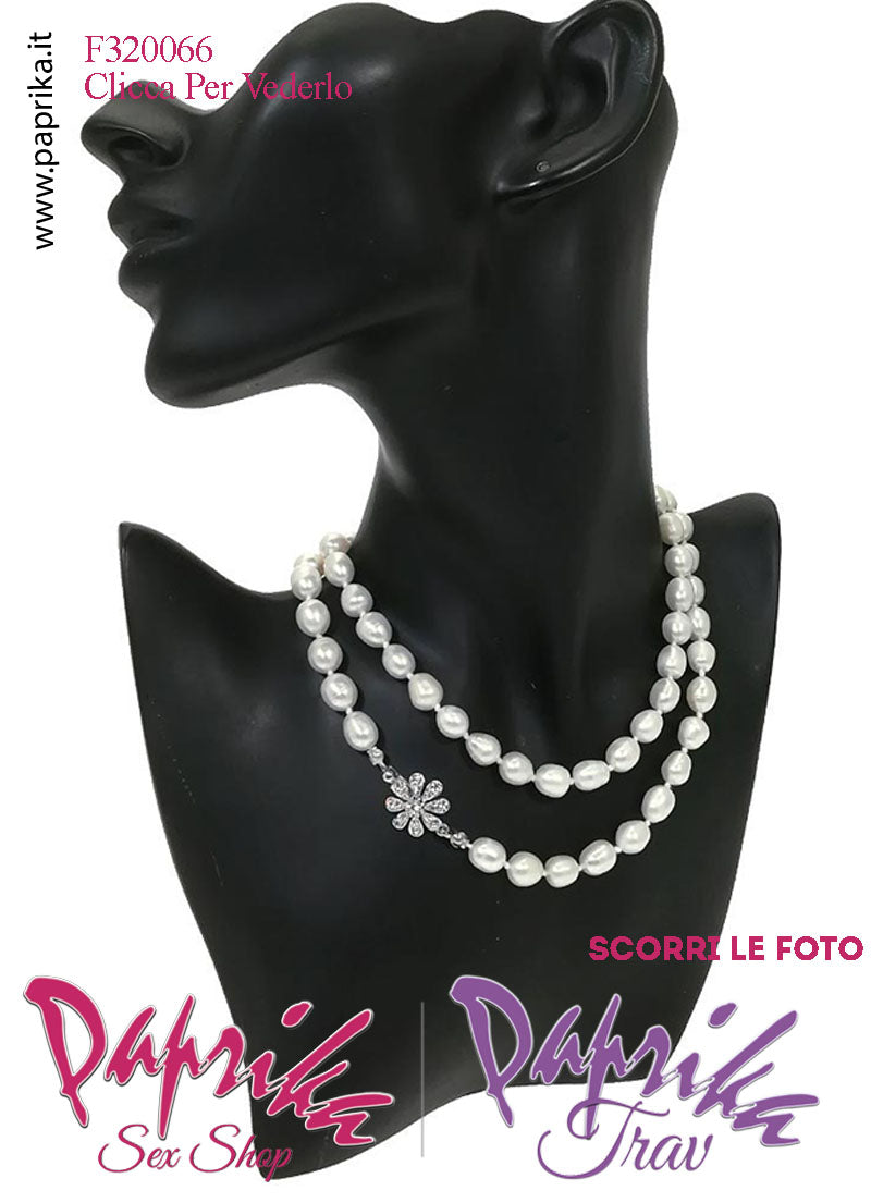 Collana Lunga 72 cm Perle Ø 9 mm Gioiello Fiore Strass Apertura Rapida Collana Lunga 72 cm Perle Ø 9 mm Gioiello Fiore Strass Apertura Rapida