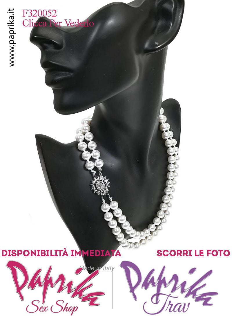 Collana Lunga 45/49 cm Perle Ø 1 cm Gioiello Rotondo Strass Apertura Rapida Collana Lunga 45/49 cm Perle Ø 1 cm Gioiello Rotondo Strass Apertura Rapida