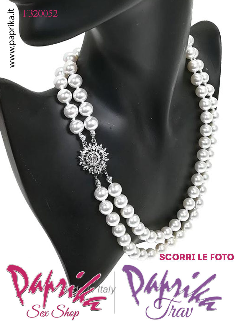 Collana Lunga 45/49 cm Perle Ø 1 cm Gioiello Rotondo Strass Apertura Rapida Collana Lunga 45/49 cm Perle Ø 1 cm Gioiello Rotondo Strass Apertura Rapida