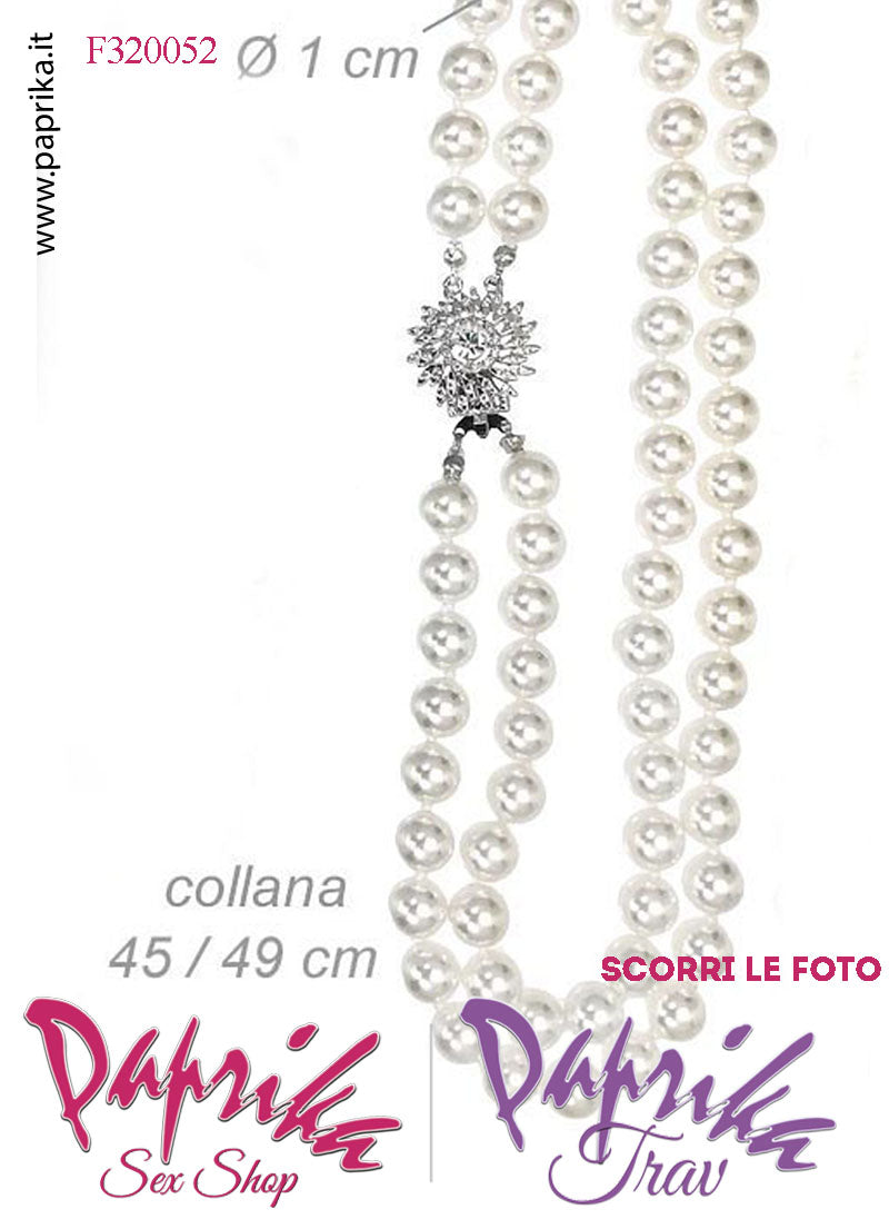Collana Lunga 45/49 cm Perle Ø 1 cm Gioiello Rotondo Strass Apertura Rapida Collana Lunga 45/49 cm Perle Ø 1 cm Gioiello Rotondo Strass Apertura Rapida