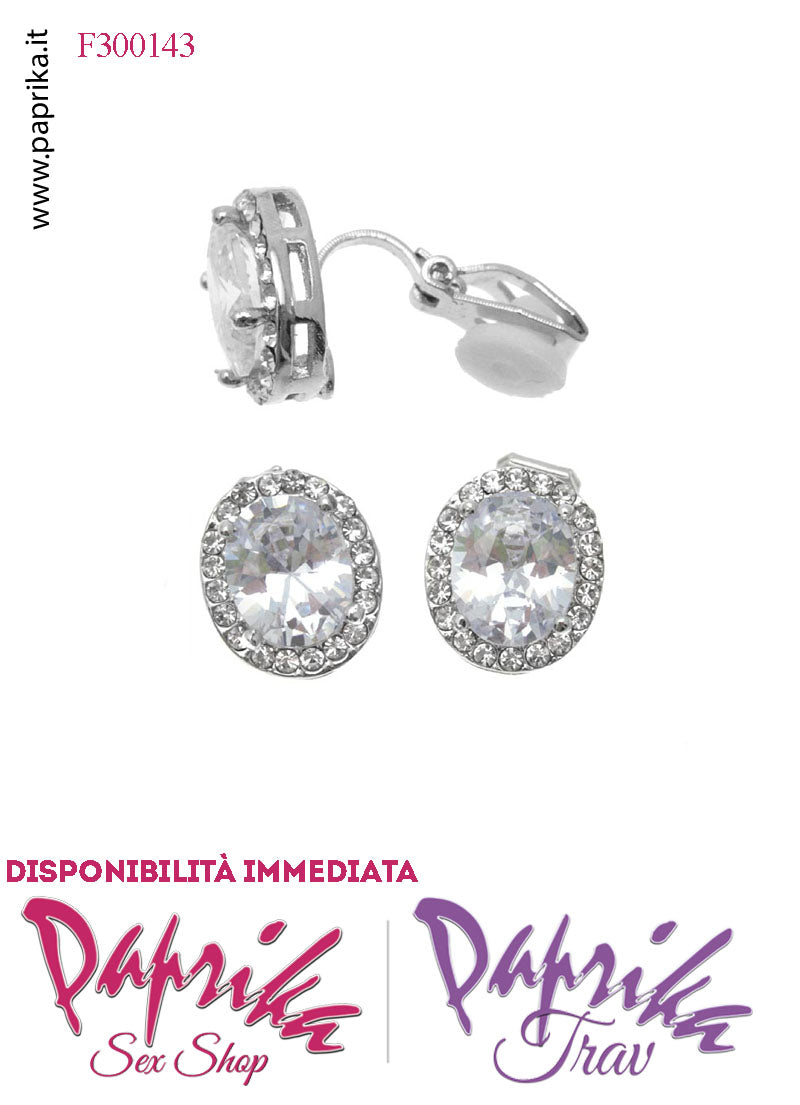 Orecchini Piccoli 14 mm Clip Bigiotteria Ovale Strass Centrale Orecchini Piccoli 14 mm Clip Bigiotteria Ovale Strass Centrale