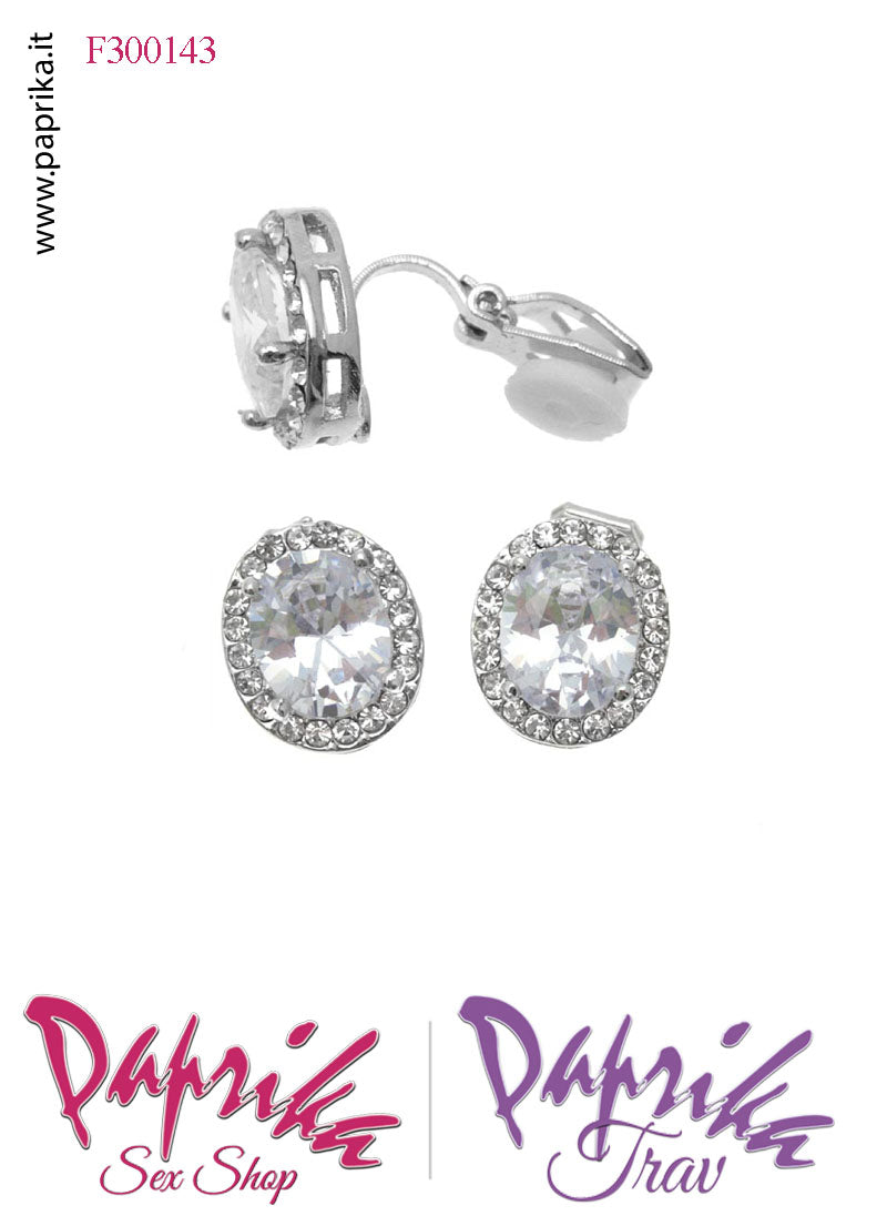 Orecchini Piccoli 14 mm Clip Bigiotteria Ovale Strass Centrale Orecchini Piccoli 14 mm Clip Bigiotteria Ovale Strass Centrale