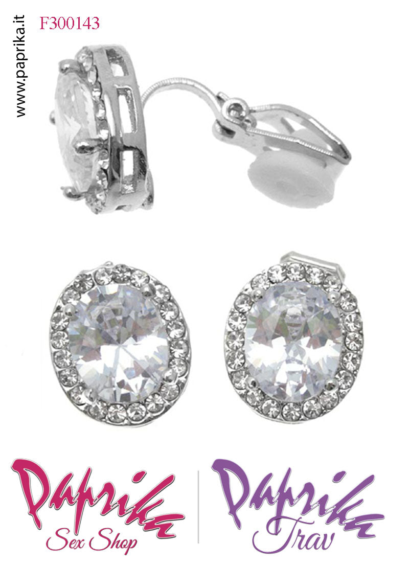 Orecchini Piccoli 14 mm Clip Bigiotteria Ovale Strass Centrale Orecchini Piccoli 14 mm Clip Bigiotteria Ovale Strass Centrale