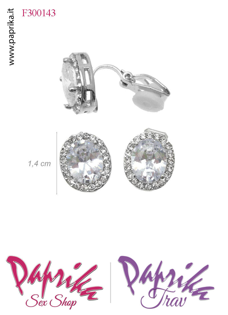 Orecchini Piccoli 14 mm Clip Bigiotteria Ovale Strass Centrale Orecchini Piccoli 14 mm Clip Bigiotteria Ovale Strass Centrale