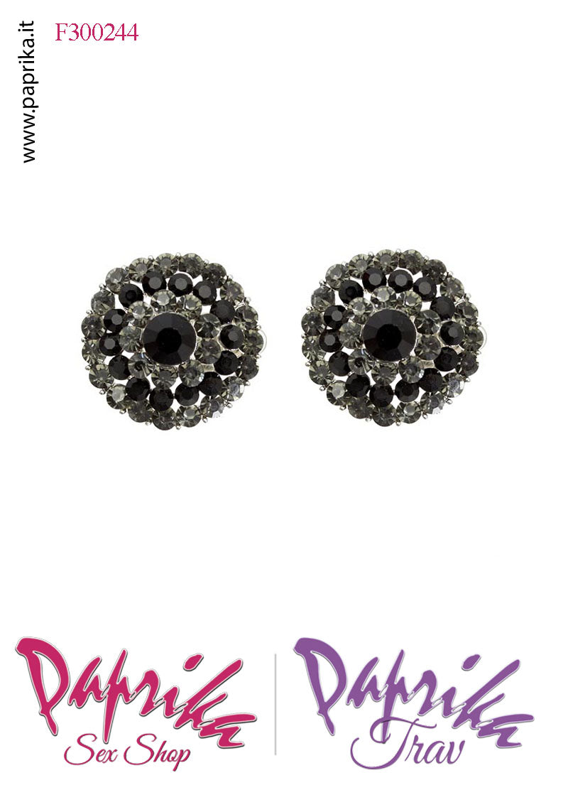 Orecchini Clip Bigiotteria Fiore Rotondo Strass Grande Ø 23 mm Orecchini Clip Bigiotteria Fiore Rotondo Strass Grande Ø 23 mm