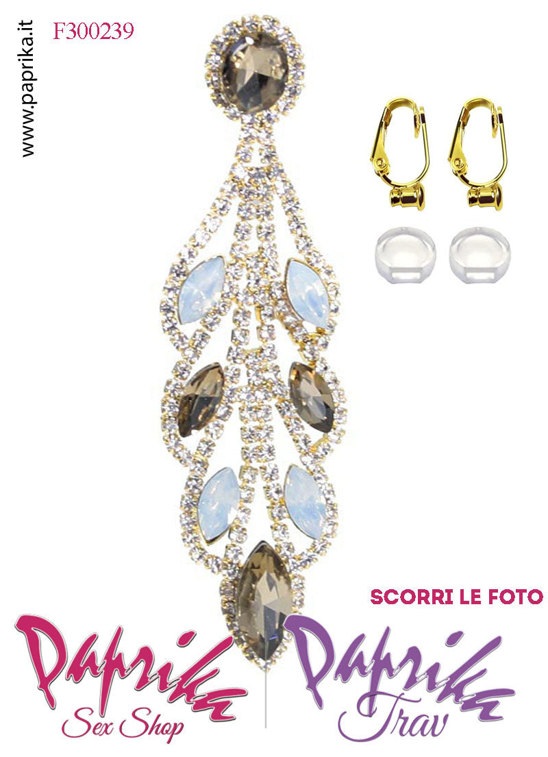 Orecchini Pendenti Lunghi Strass Oro Metallo Perno Clip Omaggio Orecchini Pendenti Lunghi Strass Oro Metallo Perno Clip Omaggio