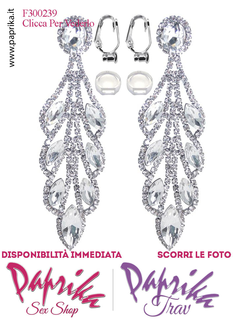 Orecchini Pendenti Lunghi Strass Trasparenti Metallo Perno Clip Omaggio Orecchini Pendenti Lunghi Strass Trasparenti Metallo Perno Clip Omaggio
