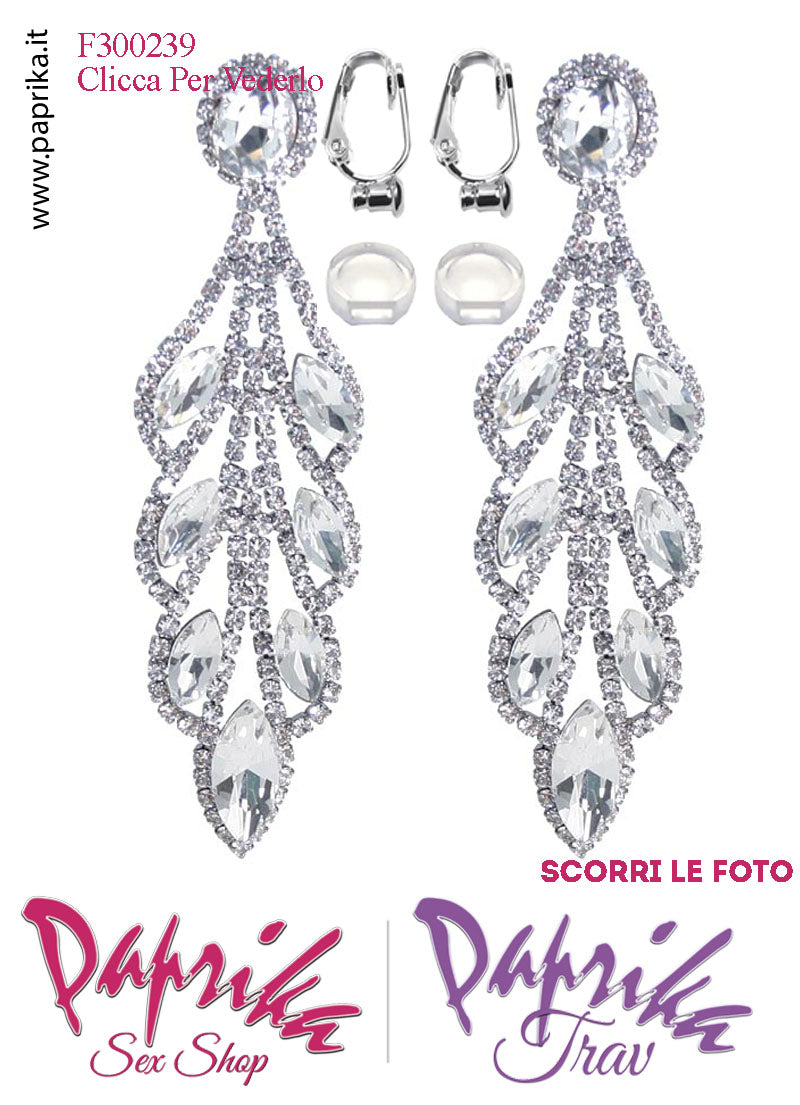 Orecchini Pendenti Lunghi Strass Trasparenti Metallo Perno Clip Omaggio Orecchini Pendenti Lunghi Strass Trasparenti Metallo Perno Clip Omaggio