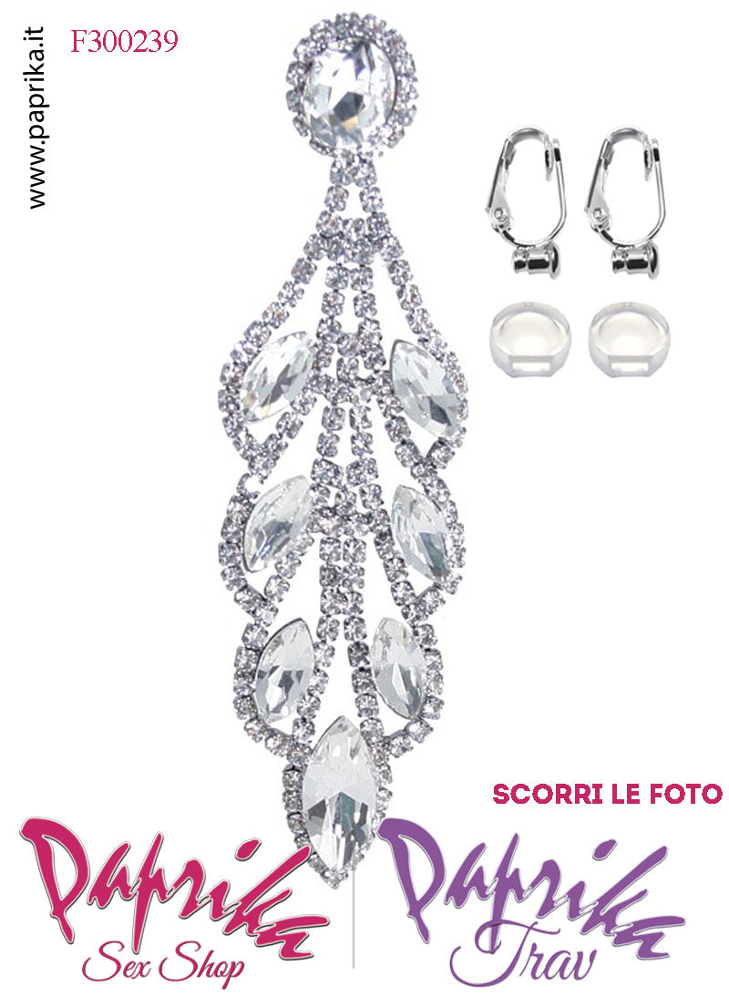 Orecchini Pendenti Lunghi Strass Trasparenti Metallo Perno Clip Omaggio Orecchini Pendenti Lunghi Strass Trasparenti Metallo Perno Clip Omaggio