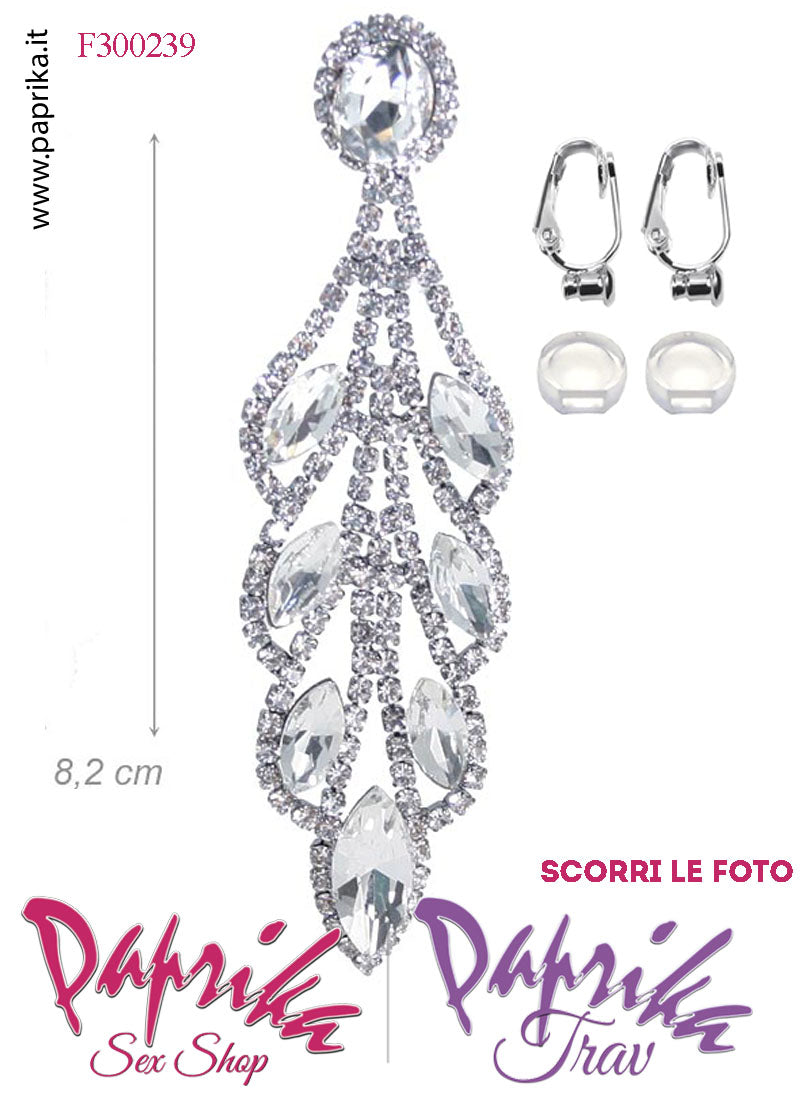 Orecchini Pendenti Lunghi Strass Trasparenti Metallo Perno Clip Omaggio Orecchini Pendenti Lunghi Strass Trasparenti Metallo Perno Clip Omaggio