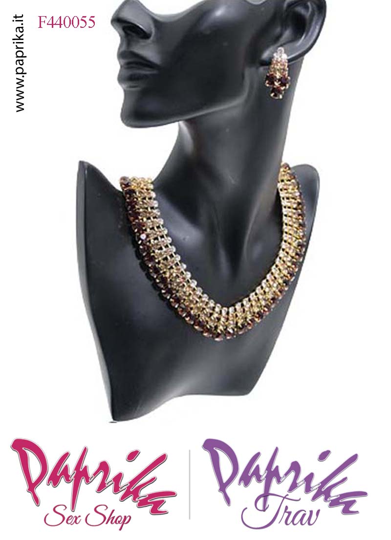Parure Bigiotteria Collana Girocollo Orecchini Strass 2 Colori Abbinati Parure Bigiotteria Collana Girocollo Orecchini Strass 2 Colori Abbinati