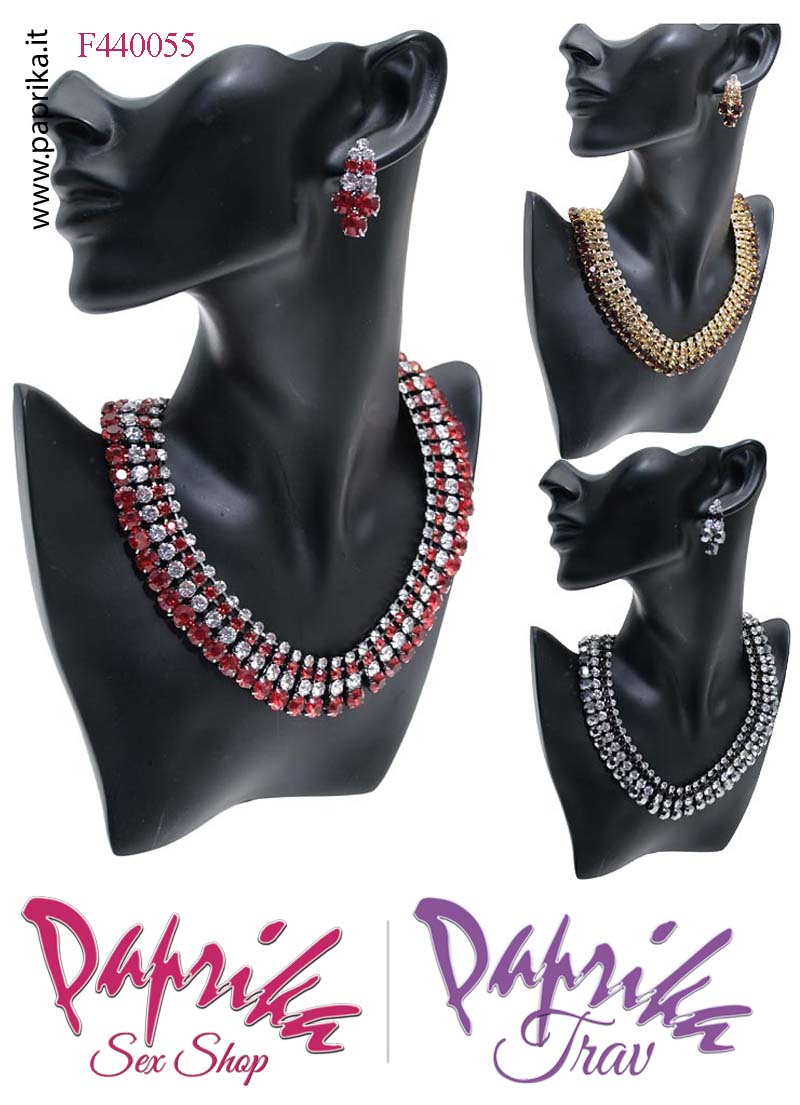 Parure Bigiotteria Collana Girocollo Orecchini Strass 2 Colori Abbinati Parure Bigiotteria Collana Girocollo Orecchini Strass 2 Colori Abbinati