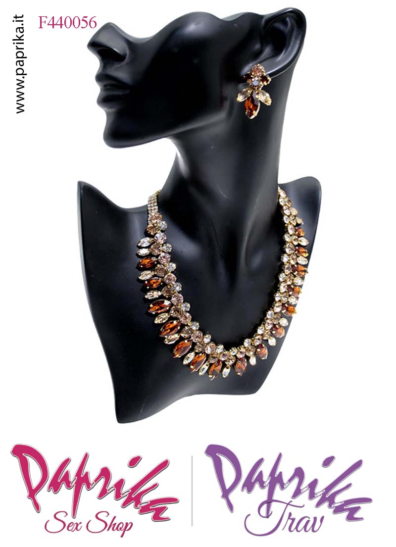 Parure Bigiotteria Collana Girocollo Strass Ovali Orecchini Pendenti Parure Bigiotteria Collana Girocollo Strass Ovali Orecchini Pendenti