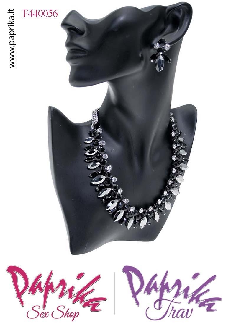 Parure Bigiotteria Collana Girocollo Strass Ovali Orecchini Pendenti Parure Bigiotteria Collana Girocollo Strass Ovali Orecchini Pendenti