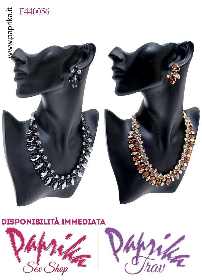 Parure Bigiotteria Collana Girocollo Strass Ovali Orecchini Pendenti Parure Bigiotteria Collana Girocollo Strass Ovali Orecchini Pendenti