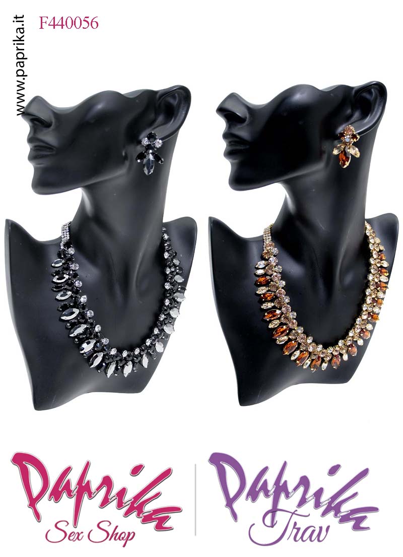Parure Bigiotteria Collana Girocollo Strass Ovali Orecchini Pendenti Parure Bigiotteria Collana Girocollo Strass Ovali Orecchini Pendenti