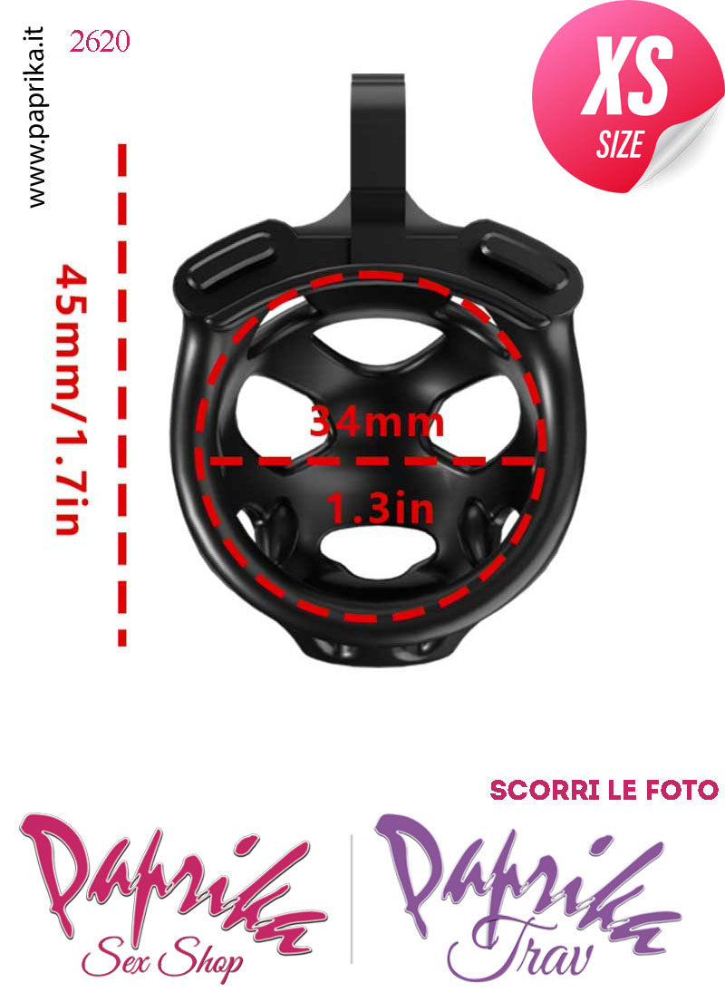 Cintura Di Castità Maschile Extra Small PC07 Dog Chastity Cage Abs Traforato 5 Anelli Cintura Di Castità Maschile Extra Small PC07 Dog Chastity Cage Abs Traforato 5 Anelli