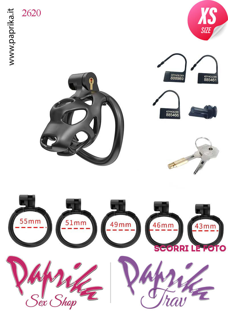 Cintura Di Castità Maschile Extra Small PC07 Dog Chastity Cage Abs Traforato 5 Anelli Cintura Di Castità Maschile Extra Small PC07 Dog Chastity Cage Abs Traforato 5 Anelli