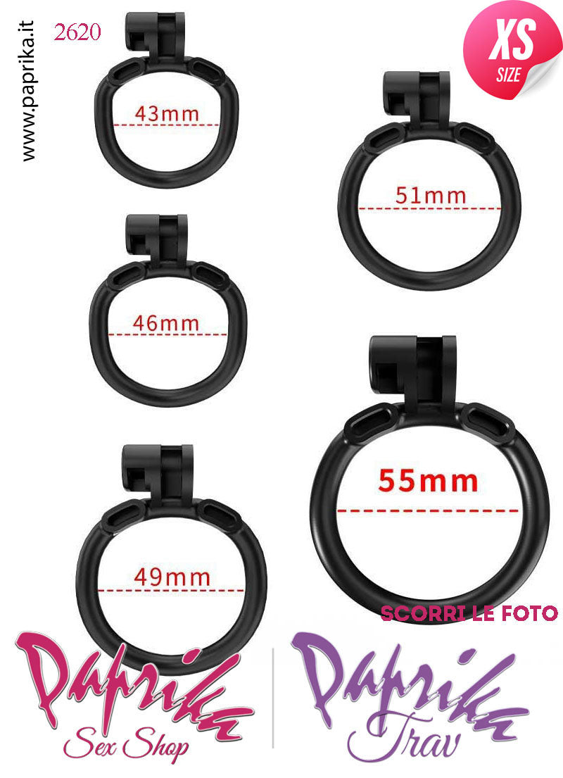 Cintura Di Castità Maschile Extra Small PC07 Dog Chastity Cage Abs Traforato 5 Anelli Cintura Di Castità Maschile Extra Small PC07 Dog Chastity Cage Abs Traforato 5 Anelli