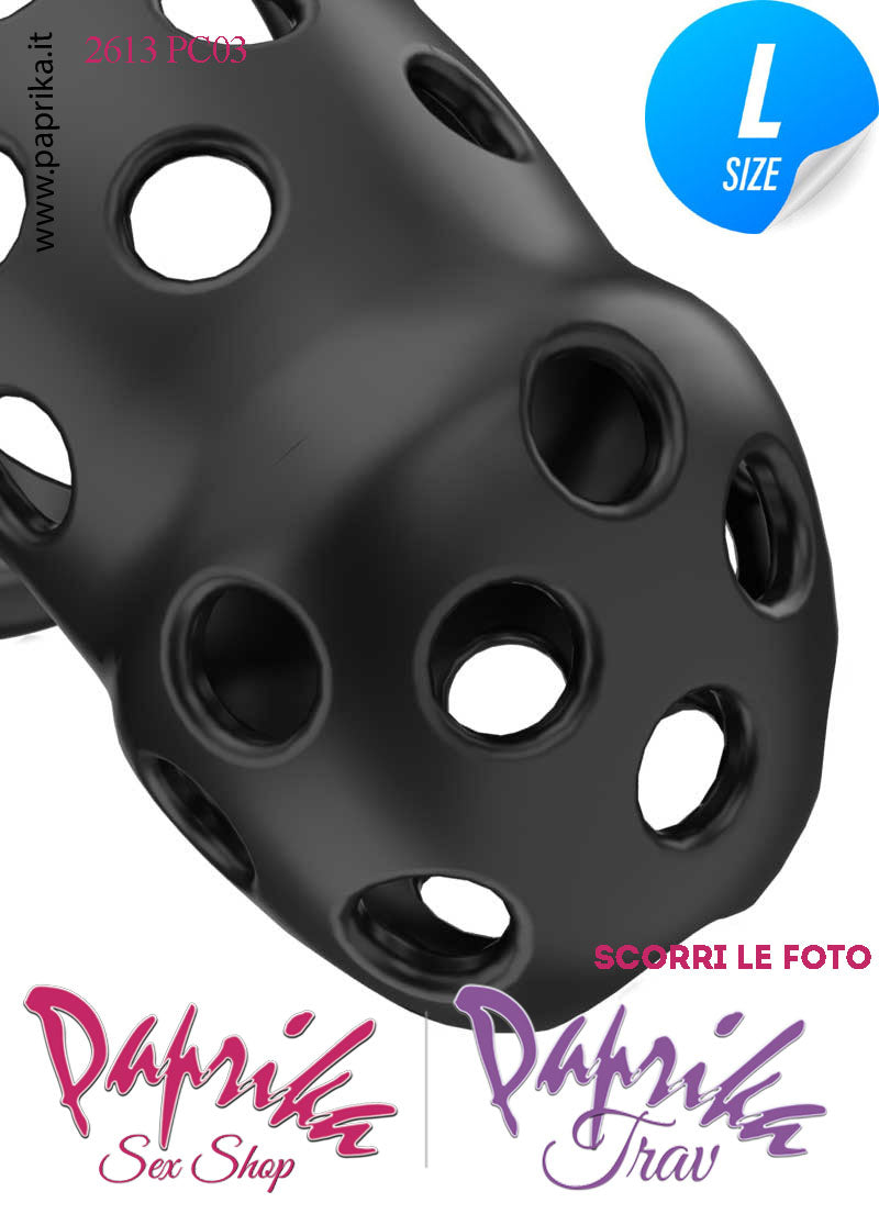 Cintura Di Castità Maschile PC03 Large Nera Chastity Cage Abs Traforato 5 Anelli Cintura Di Castità Maschile PC03 Large Nera Chastity Cage Abs Traforato 5 Anelli