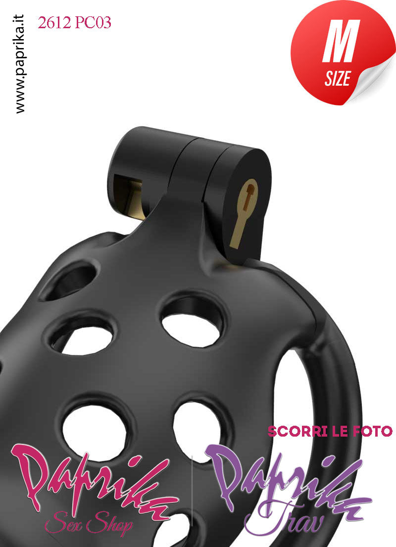 Cintura Di Castità Maschile Nera Medium PC03 Chastity Cage Abs Traforato 5 Anelli Cintura Di Castità Maschile Nera Medium PC03 Chastity Cage Abs Traforato 5 Anelli