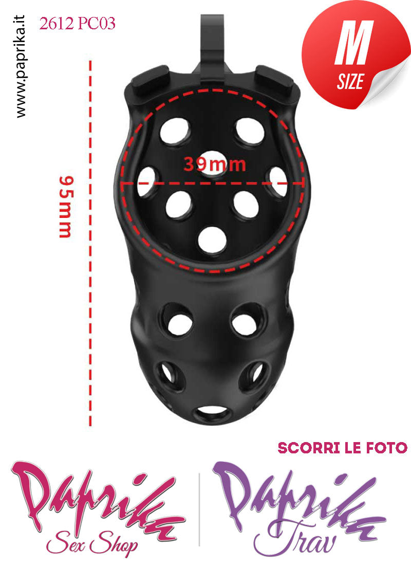 Cintura Di Castità Maschile Nera Medium PC03 Chastity Cage Abs Traforato 5 Anelli Cintura Di Castità Maschile Nera Medium PC03 Chastity Cage Abs Traforato 5 Anelli