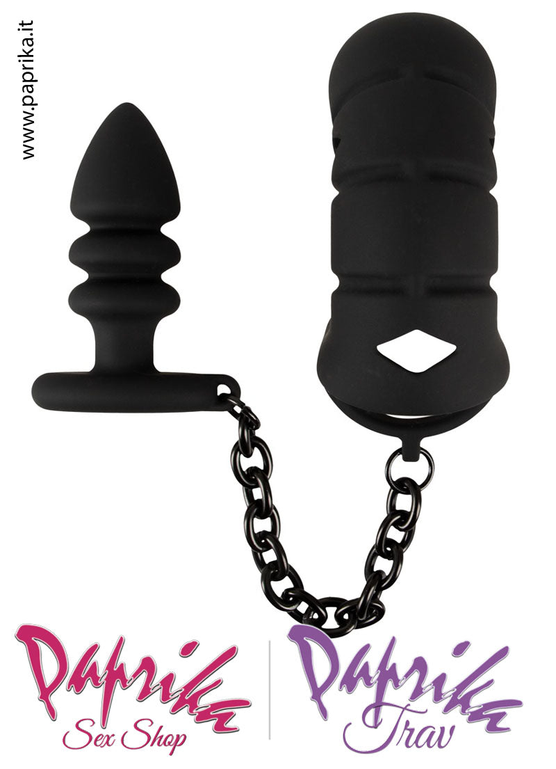 Cintura Di Castità Maschile Plug Catenella Cock Cage Corta Silicone Cintura Di Castità Maschile Plug Catenella Cock Cage Corta Silicone
