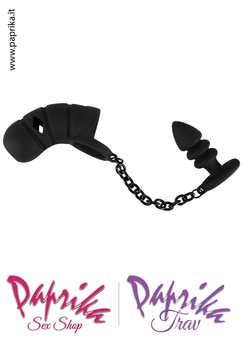 Cintura Di Castità Maschile Plug Catenella Cock Cage Corta Silicone Cintura Di Castità Maschile Plug Catenella Cock Cage Corta Silicone