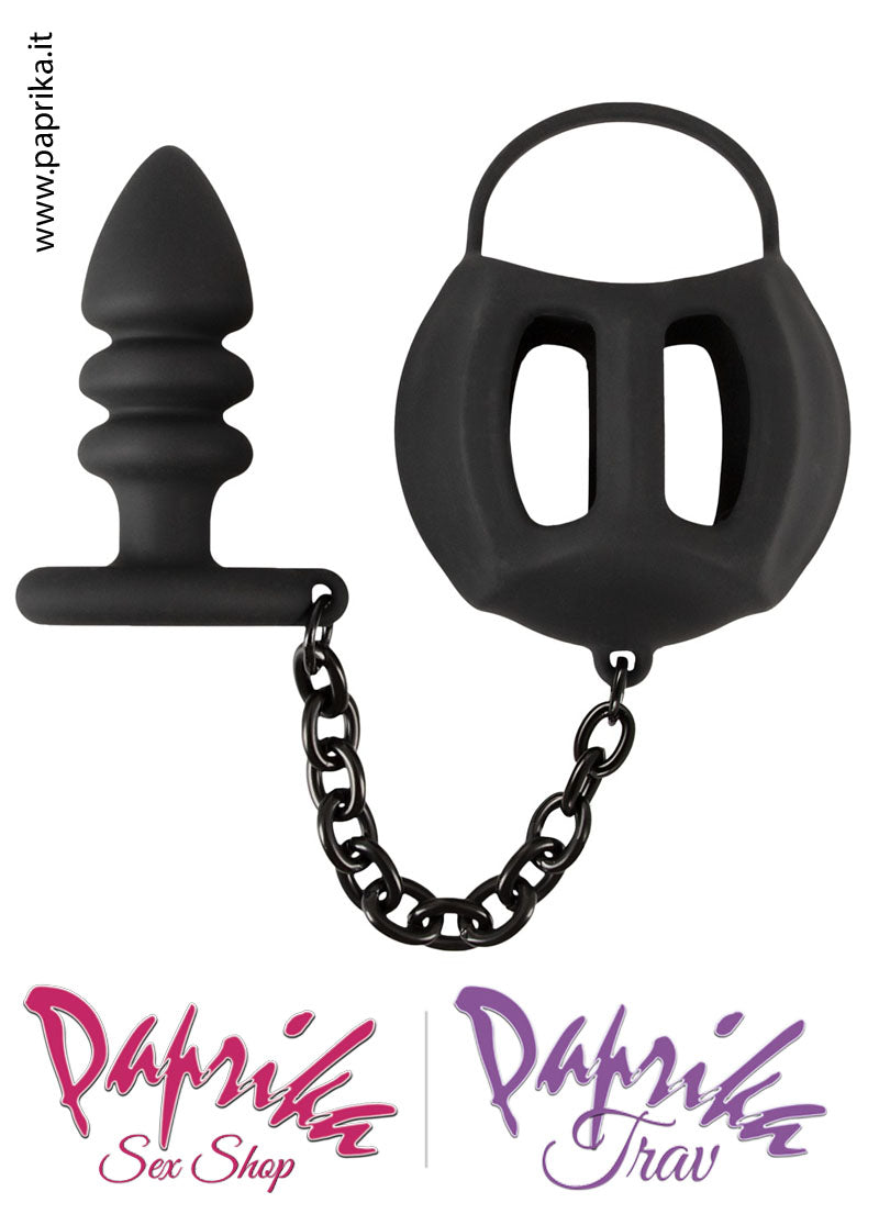 Cintura Di Castità Testicoli Plug Catenella Ball Cage Corta Silicone Cintura Di Castità Testicoli Plug Catenella Ball Cage Corta Silicone