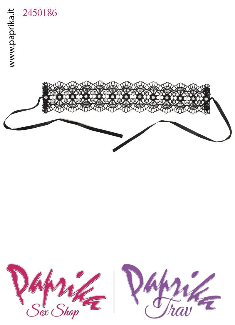 Collarino Alto Pizzo Lavorato Perline Strass Allacciatura Posteriore Collarino Alto Pizzo Lavorato Perline Strass Allacciatura Posteriore