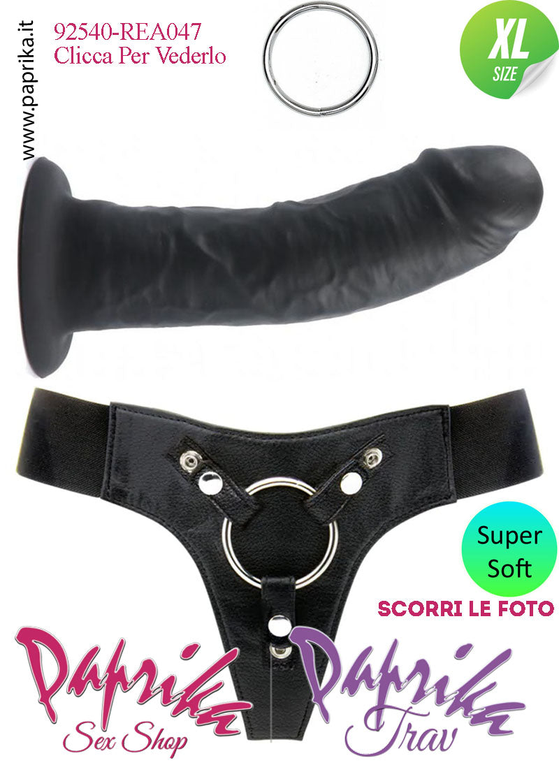 Strap-On Dildo Nero ExtraLarge Non Vibrante Unisex 20 cm Ø 48 Silicone Realistico Strap-On Dildo Nero ExtraLarge Non Vibrante Unisex 20 cm Ø 48 Silicone Realistico