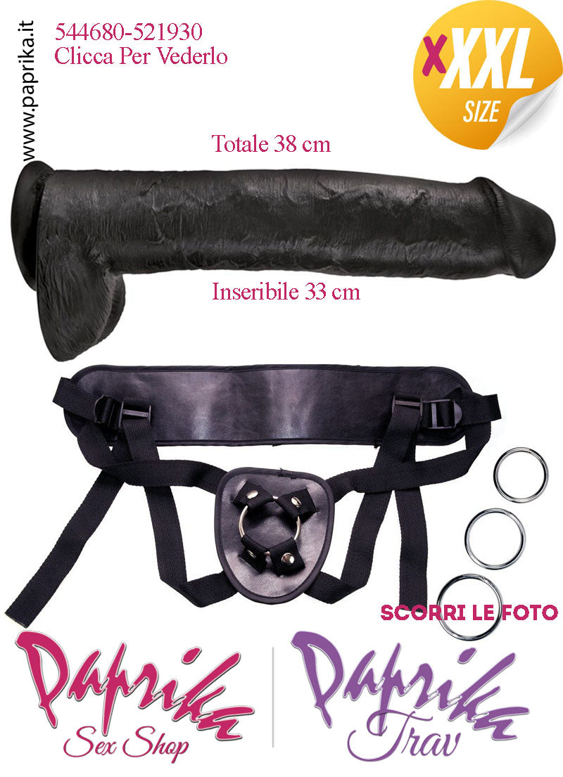 Strap-On Fallo Nero XXXL Non Vibrante 33/38 cm Ø 77 Mutanda 3 Anelli Acciaio Strap-On Fallo Nero XXXL Non Vibrante 33/38 cm Ø 77 Mutanda 3 Anelli Acciaio