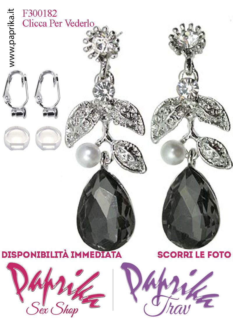 Orecchini Goccia Perla Pendenti Strass Metallo Neri Perno Clip Omaggio Orecchini Goccia Perla Pendenti Strass Metallo Neri Perno Clip Omaggio