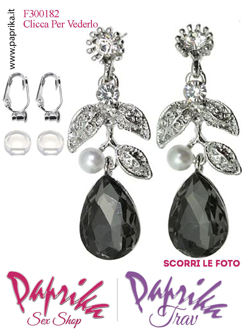 Orecchini Goccia Perla Pendenti Strass Metallo Neri Perno Clip Omaggio Orecchini Goccia Perla Pendenti Strass Metallo Neri Perno Clip Omaggio